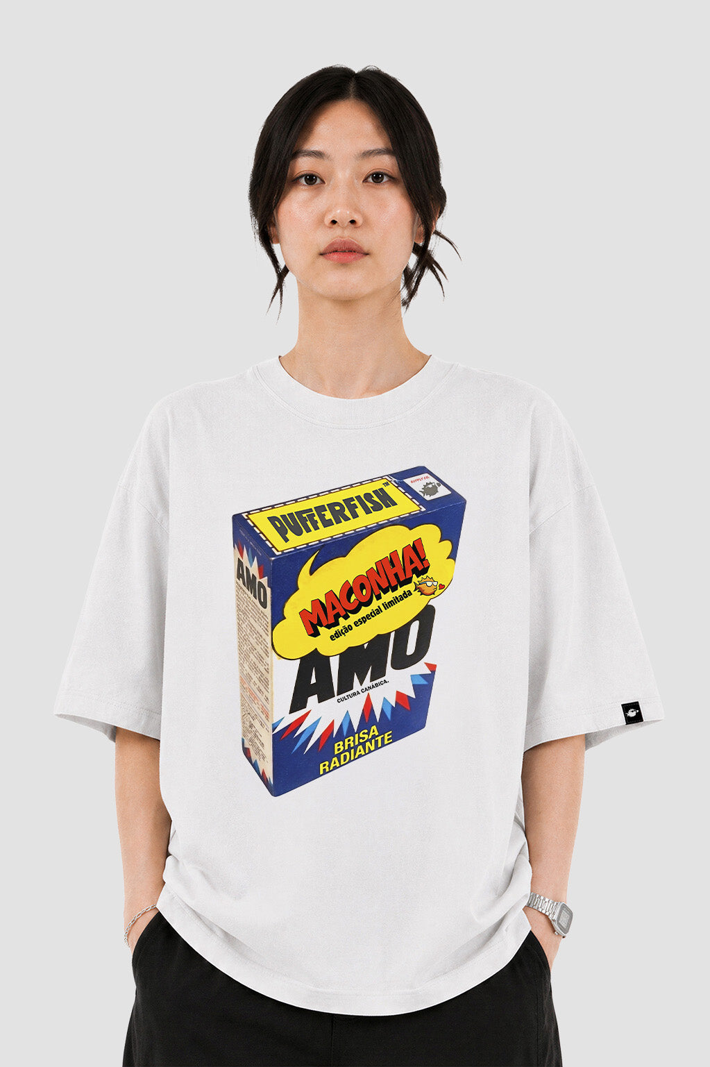 Camiseta Pufferfish AMO look completo oversized