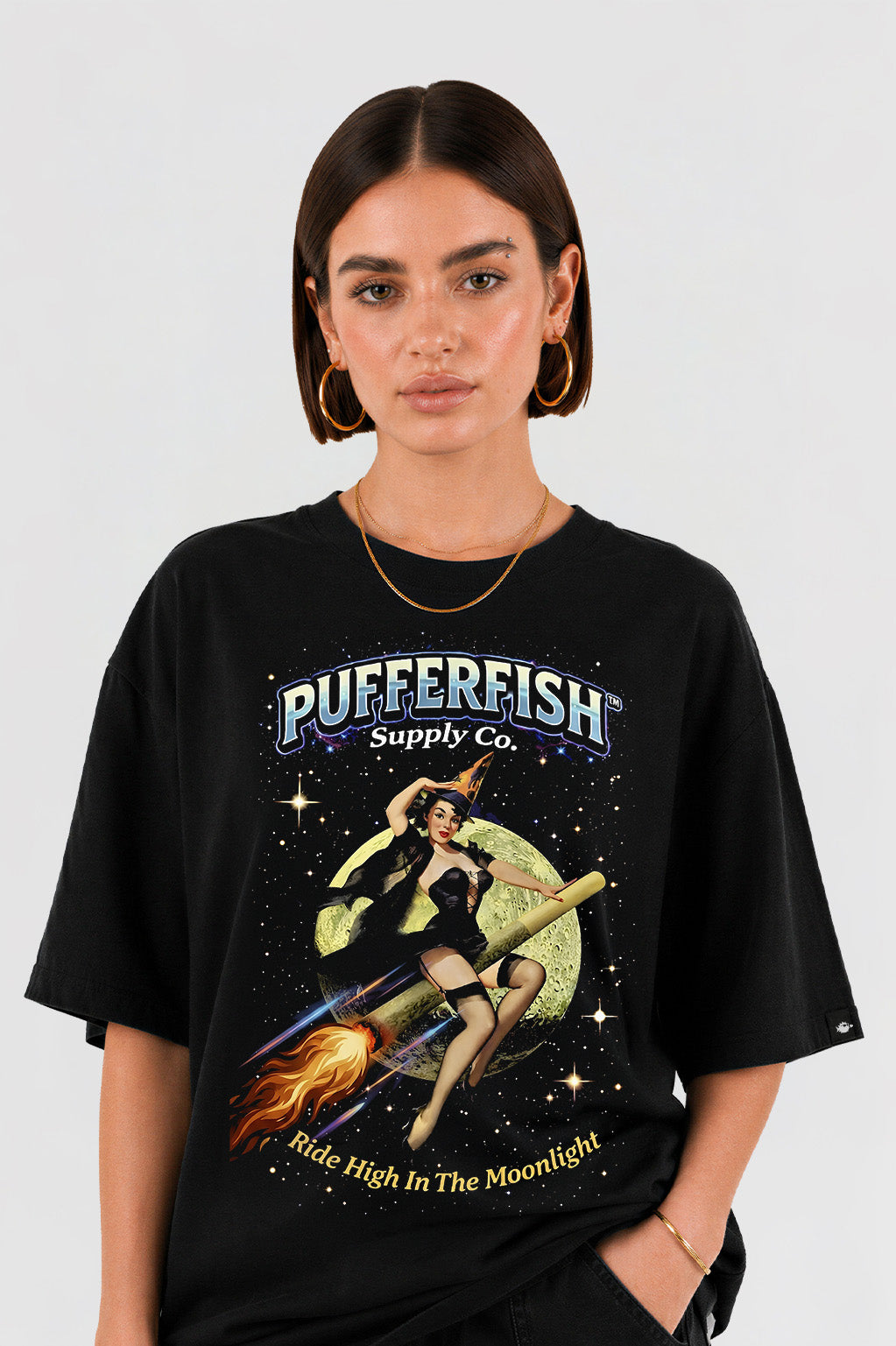 Camiseta Pufferfish High Hide Moon Night estampa frontal