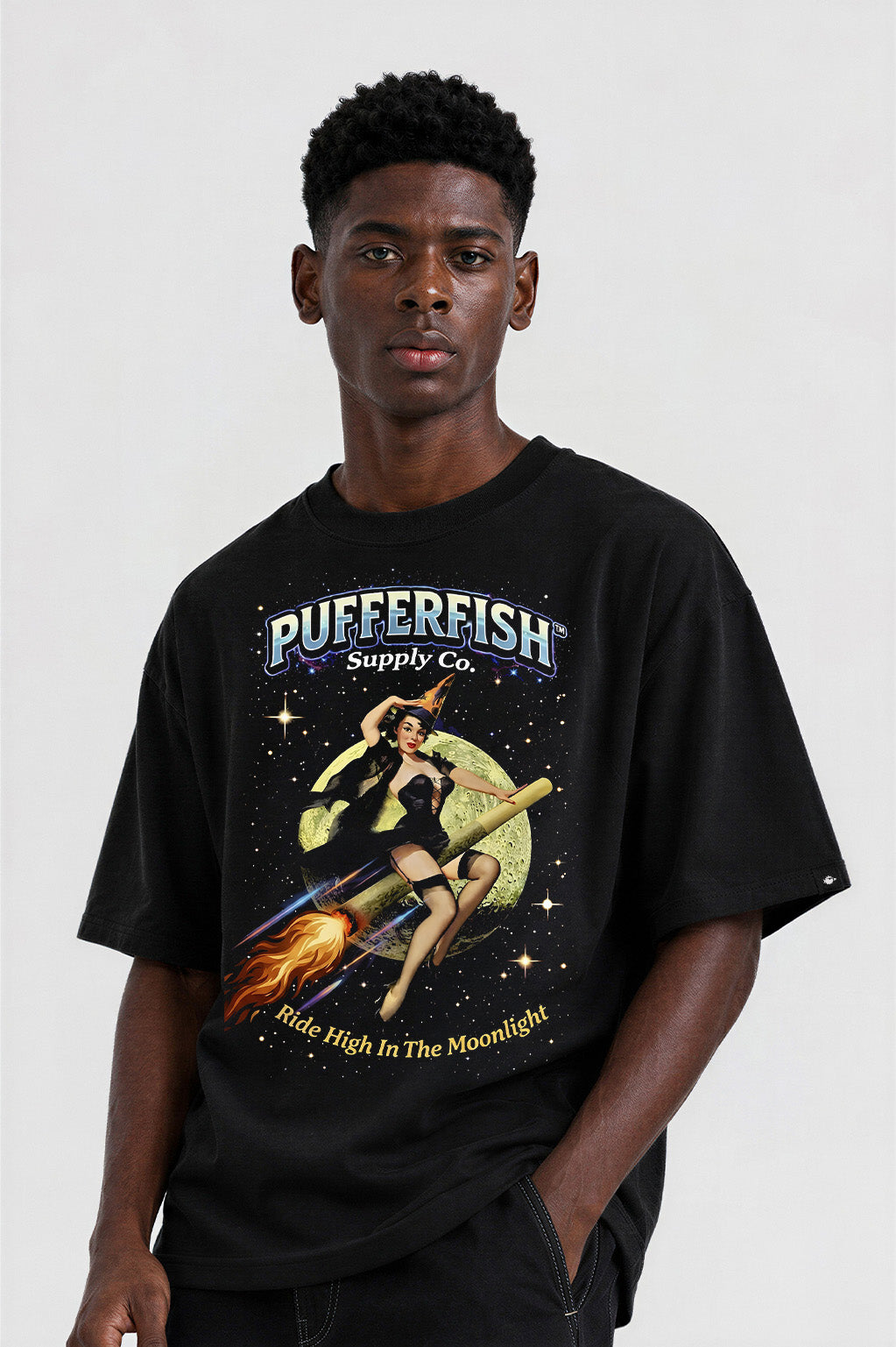 Camiseta Pufferfish High Hide Moon Night look completo