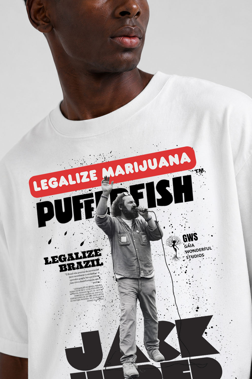Camiseta Pufferfish Jack Herer detalhe da estampa