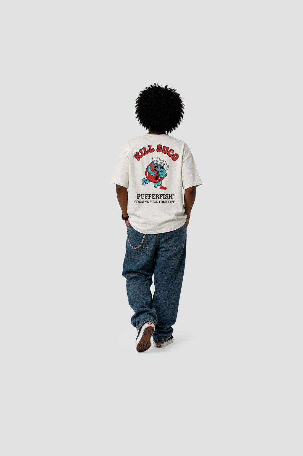 Camiseta Pufferfish Kill Suco detalhe da estampa
