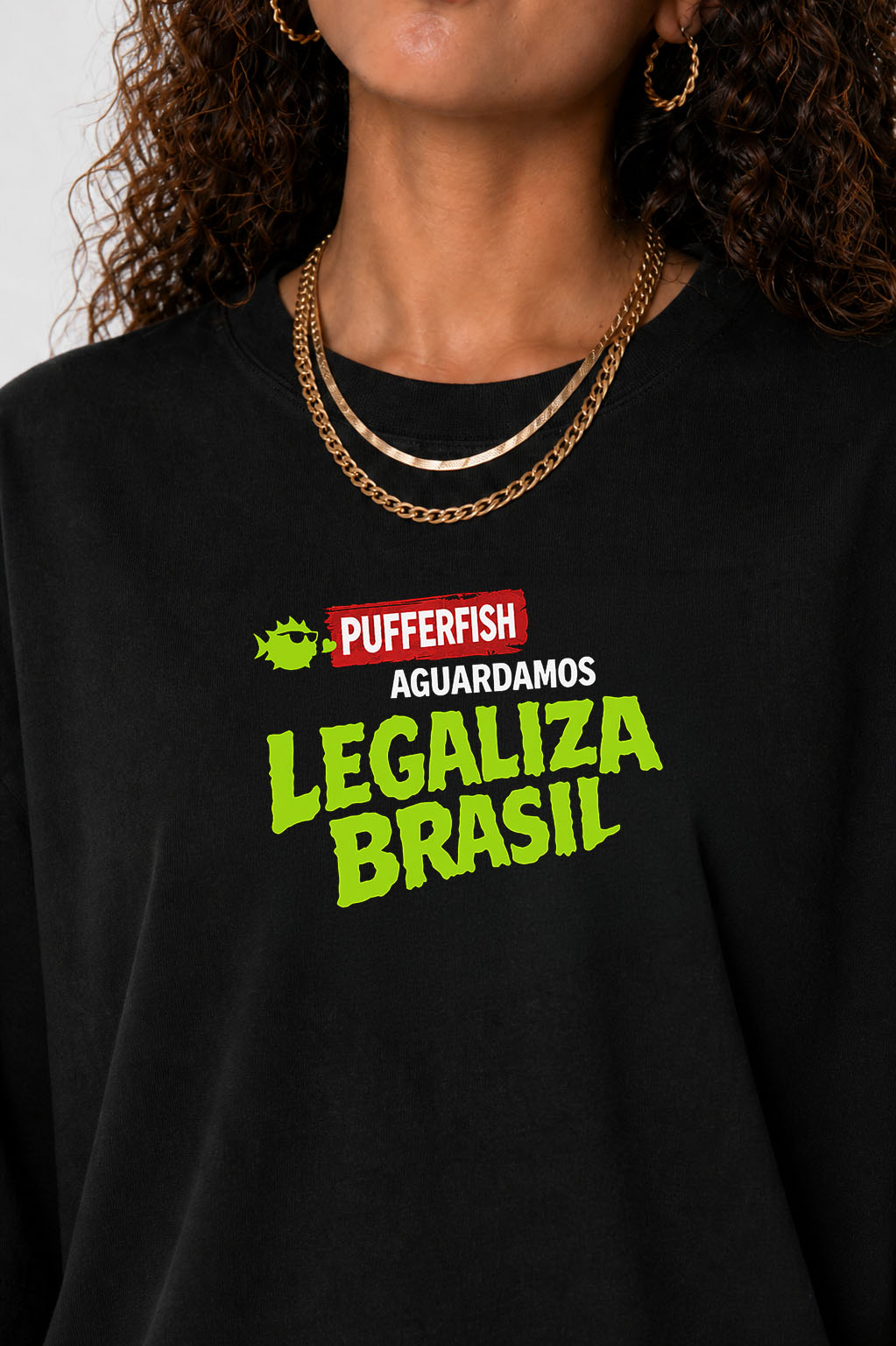 Camiseta Pufferfish Legaliza Brasil detalhe da estampa