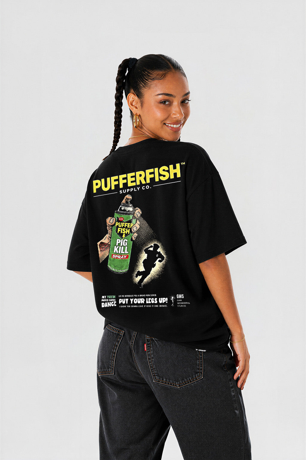 Camiseta Pufferfish Pig Kill detalhe da estampa
