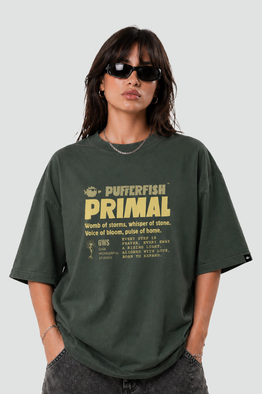 Camiseta Pufferfish Primal Gaia streetwear espiritual