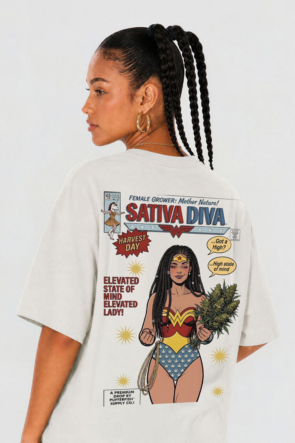 Camiseta Pufferfish Sativa Diva Cultivo look completo