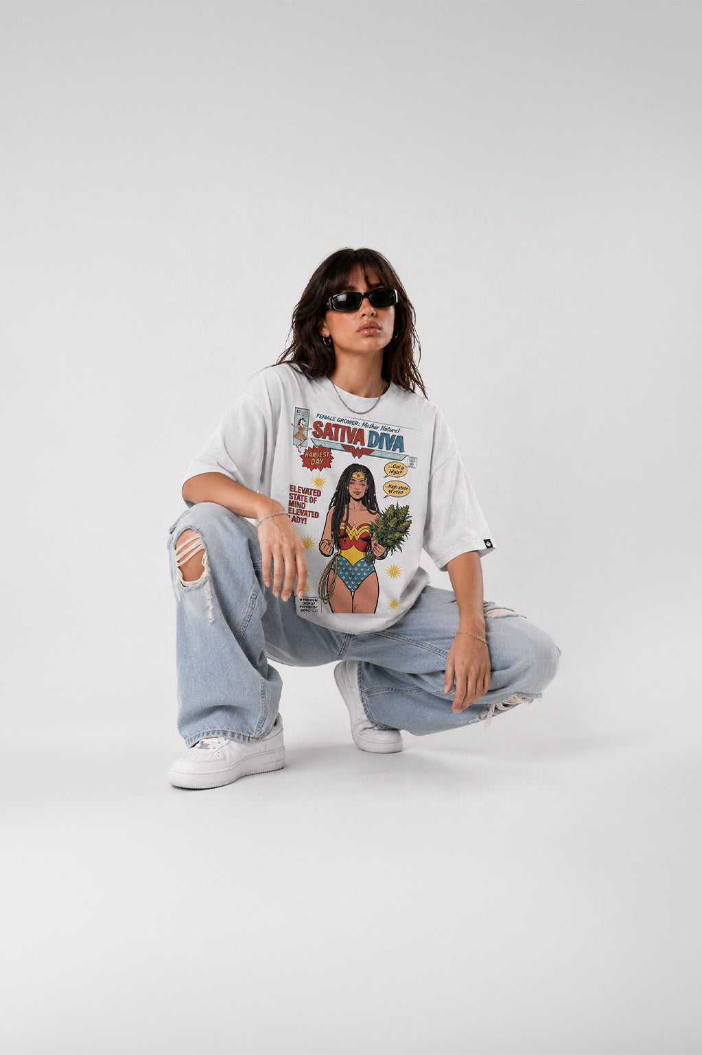 Camiseta Pufferfish Sativa Diva Cultivo detalhe estampa