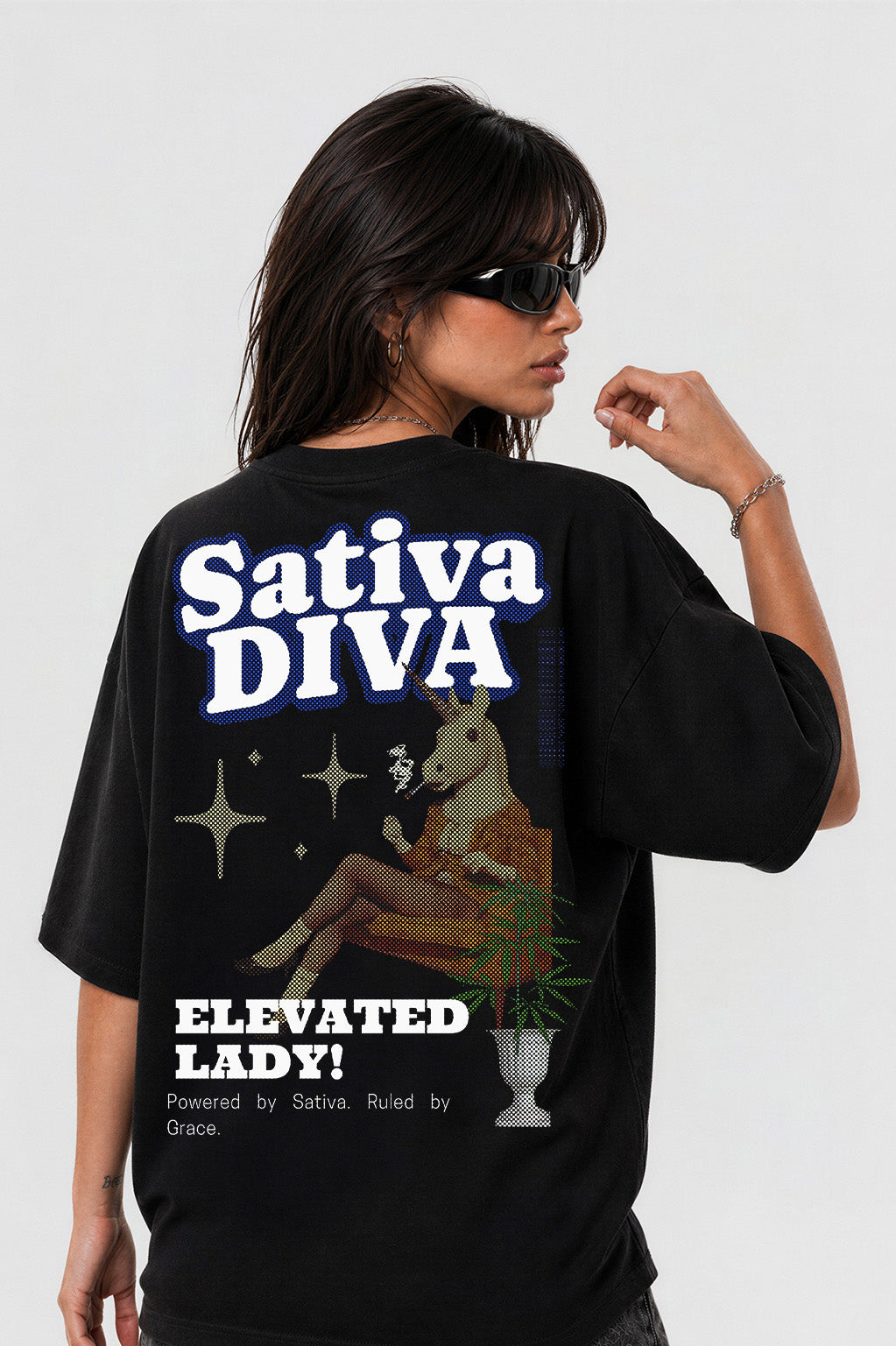 Camiseta Pufferfish Sativa Diva Pin-Up detalhe da estampa