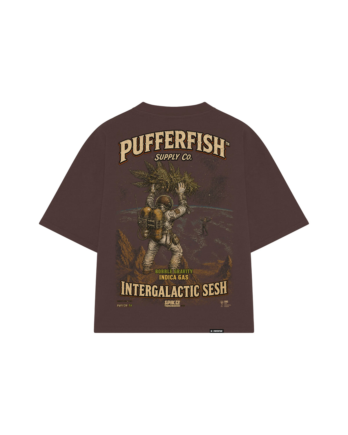 Intergalactic Sesh · Marrom · Frente e Costas · peça sem modelo, pôster inteiro nas costas